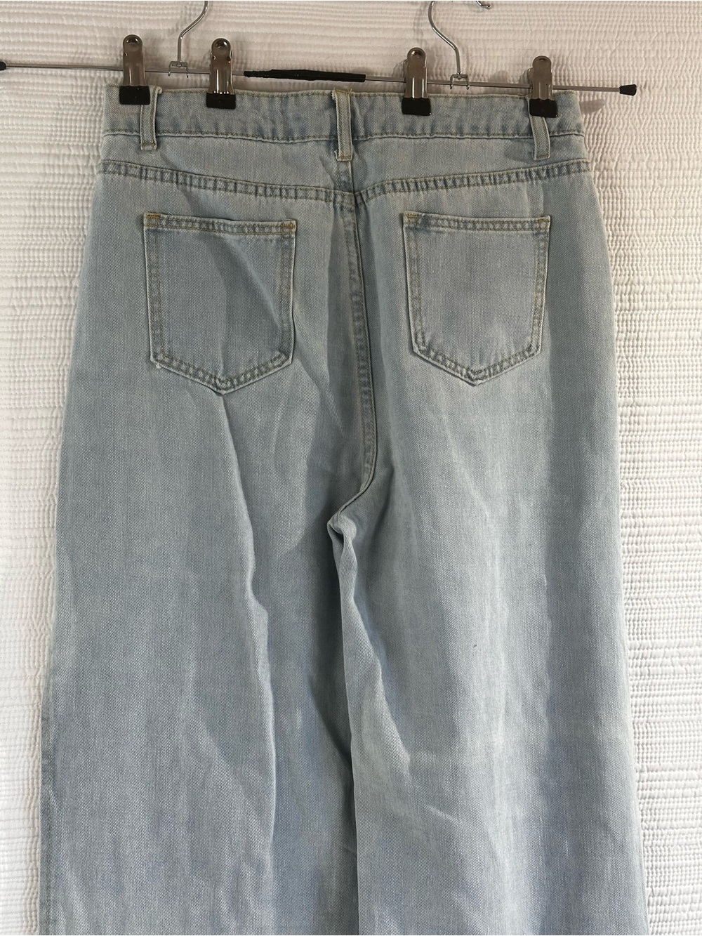 Y2K Pearl Studded Wide Leg Jeans Light Wash Distressed Split Hem Denim Pants - Picture 8 of 16